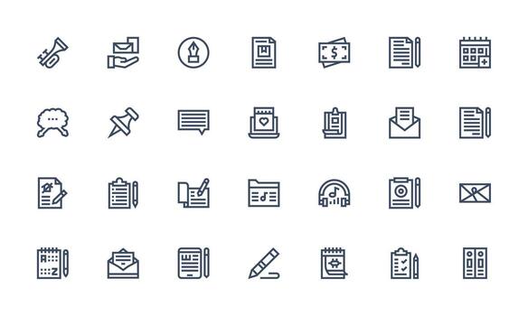 Nota icono conjunto con 28 negrita línea gráficos esencial icono conjunto para equipos vector