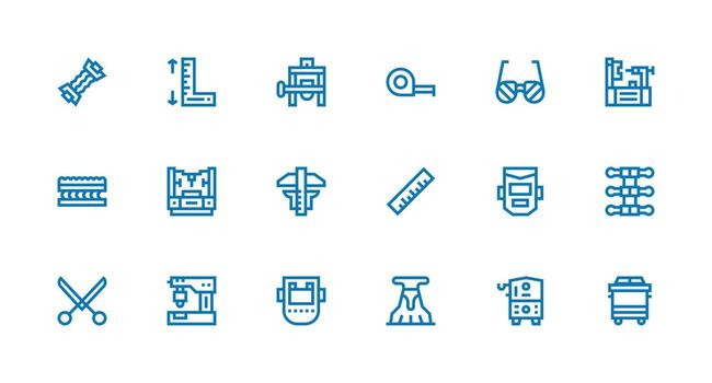 Fabrication Design Icons featuring 18 in Strong Stroke Line Style Reusable Icon Set vector