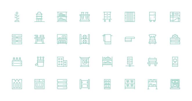 estante presentando 32 íconos en Delgado línea diseño flexible icono sistema para web interfaces vector