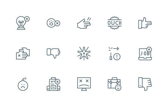 Regular Line Icons from Unsuccessful Set with 15 Vectors Basic Icon Series