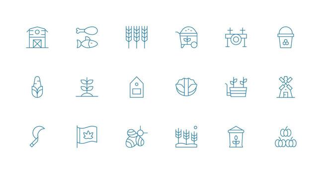18 Icons for Farm in Minimal Line Format Flexible Icon System for Web Interfaces vector