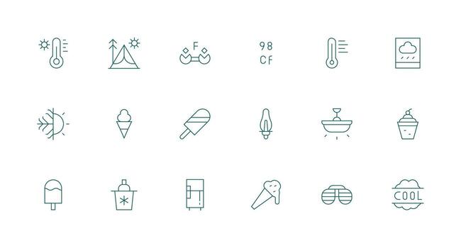 frio icono colección con 18 mínimo línea diseños usuario interfaz íconos para digital productos vector