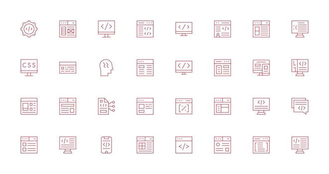 Thin Line Style Html Icons with 32 Vectors Flat Icon Set