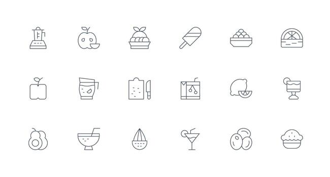 Fruit Set with 18 Minimal Line Icons Dashboard Icon Series vector