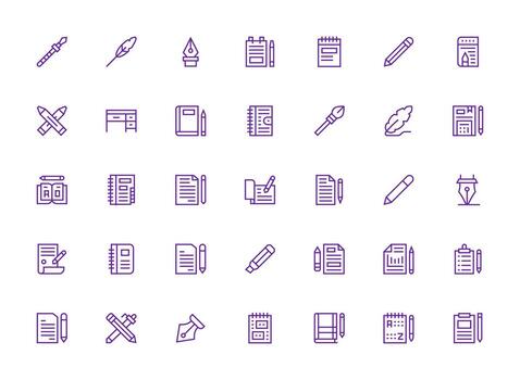 Regular Clean Line Style Writing Icons with 35 Vectors Icon Set for Projects
