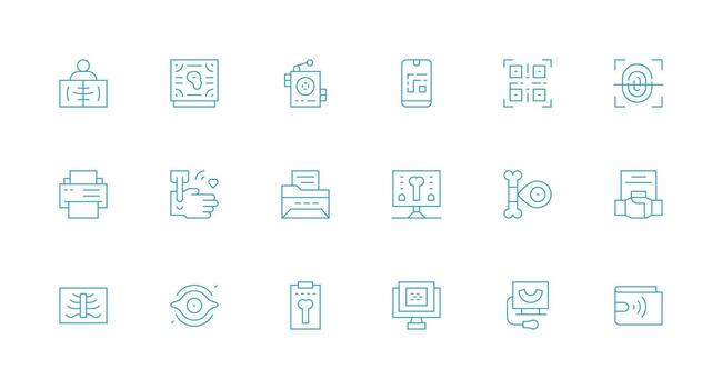 escanear icono colección con 18 mínimo línea diseños inteligente icono colección vector