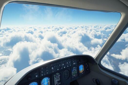 A view from inside a plane looking out at the sky photo