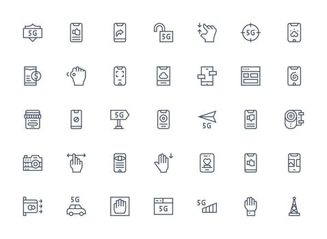 Mobile Icon Set with 35 Regular Clean Line Graphics Scalable Icons for All Themes vector