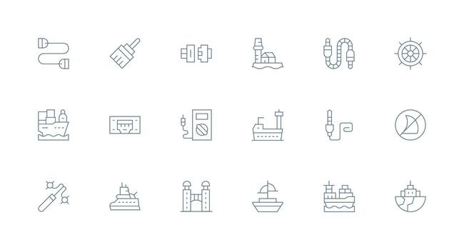 Minimal Line Style Port Icons with 18 Vectors Fully Editable Icon Set for Web