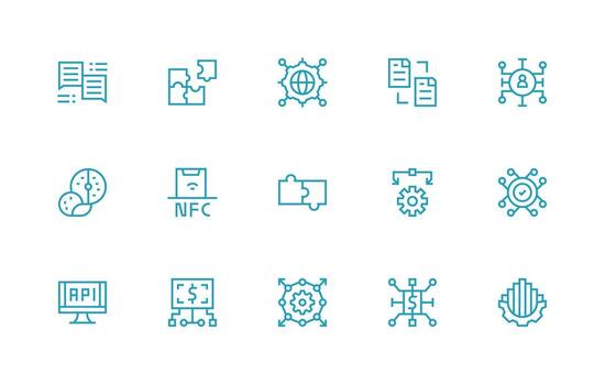 Integration including 15 Regular Line Illustrations UI-Ready Icon Collection vector