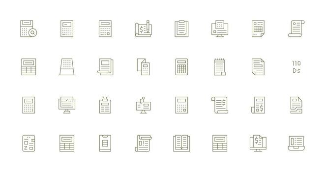 Spreadsheet Icon Collection with 32 Thin Line Designs Simplified Icon Pack for Visual Tools vector