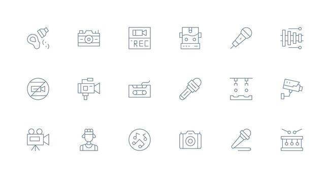 18 Recording Icons in Minimal Line Aesthetic Customizable Icon Series for Mobile Screens vector