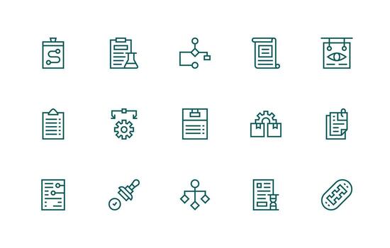 Regular Line Style Procedure Icons with 15 Vectors Simplified Icon Pack for Visual Tools
