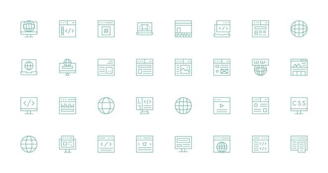 navegador presentando 32 íconos en Delgado línea diseño lleno icono biblioteca para ui diseñadores vector