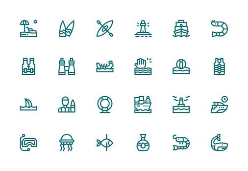 Ocean Design Icons featuring 24 in Thick Line Line Style Interface Icon Collection for Daily Projects vector