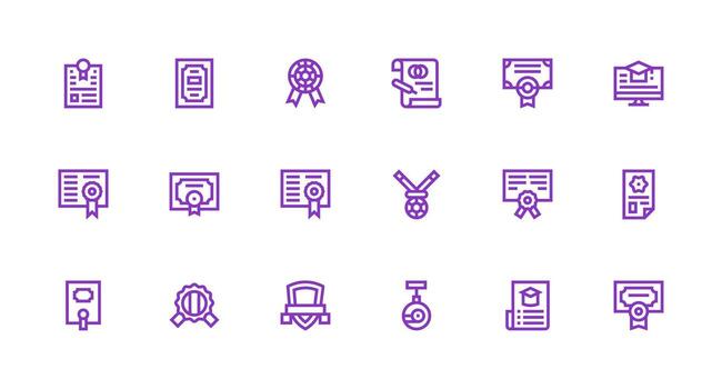 18 Icons for Certificate in Strong Stroke Line Format Detailed Icon Collection for Design Systems vector