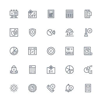 25 Icons for Percentage in Medium Stroke Outline Format User Interface Icons for Digital Products vector