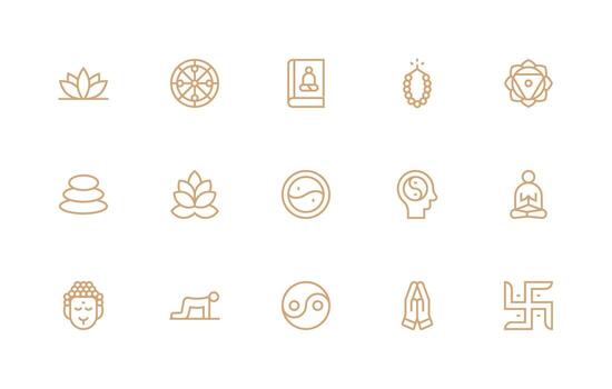 Meditation featuring 15 Icons in Regular Line Design Simple Icons for Interface and Wireframes vector