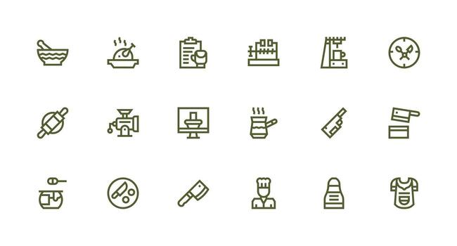 Preparation Icon Set with 18 Strong Stroke Line Graphics Icons Built for Visual Consistency Pack vector