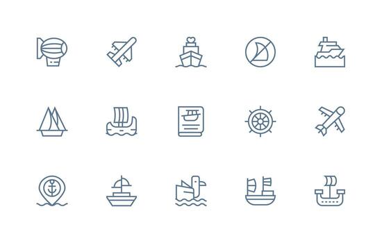 15 Icons for Voyage in Regular Line Format Basic Icon Series vector