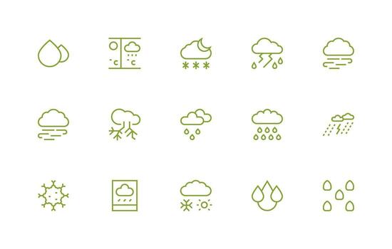 Precipitation featuring 15 Icons in Regular Line Design UI-Ready Icon Collection vector