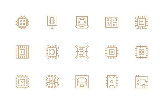 15 Regular Line Style Icons from Processor Collection Theme-Based Icon Pack vector