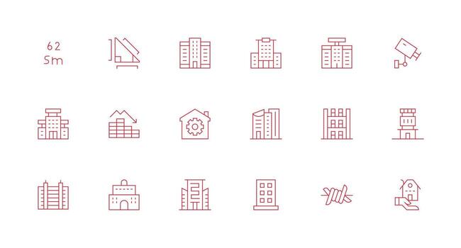 18 Minimal Line Style Icons from Property Collection Compact Icon Set vector