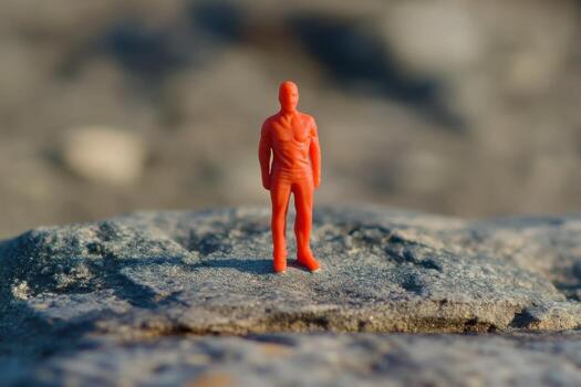 A small red figure standing on a rock photo