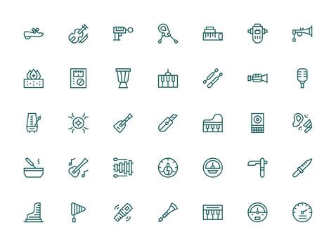 Instrument featuring 35 Icons in Regular Clean Line Design Multi-Purpose Icon Set vector