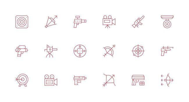 Shooting Design Icons featuring 18 in Minimal Line Style Editable Icon Collection vector