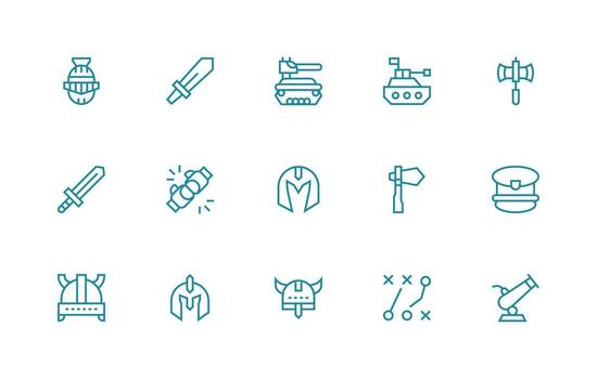 Battle Set with 15 Regular Line Icons Icon Pack for UI vector