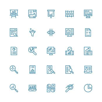 Data Analysis Design Icons featuring 25 in Medium Stroke Outline Style Lightweight Icon Series vector