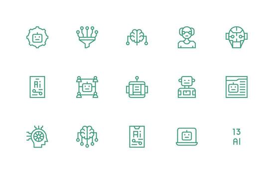 máquina aprendizaje presentando 15 íconos en regular línea diseño reutilizable icono conjunto vector