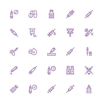 Syringe featuring 25 Icons in Medium Stroke Outline Design Icon Set for Web vector