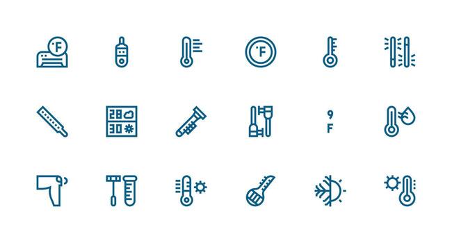 Fahrenheit icono conjunto con 18 fuerte carrera línea gráficos ui icono conjunto vector
