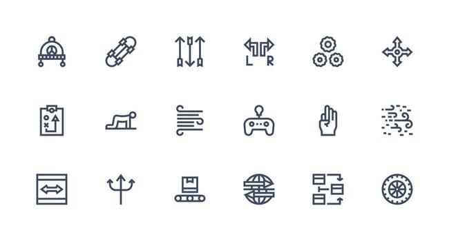 18 Strong Stroke Line Icons for Movement Graphics Icon Set for Projects vector