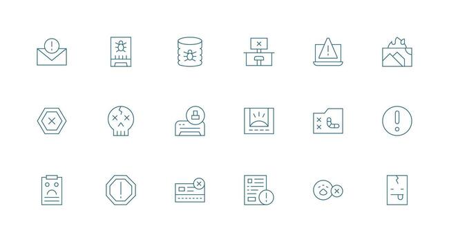 Error Message featuring 18 Icons in Minimal Line Design Layout Icon Collection vector