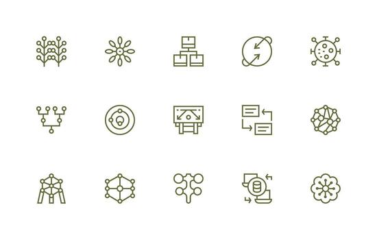 Data Flow Icon Collection with 15 Regular Line Designs Icon Pack for Various Themes vector