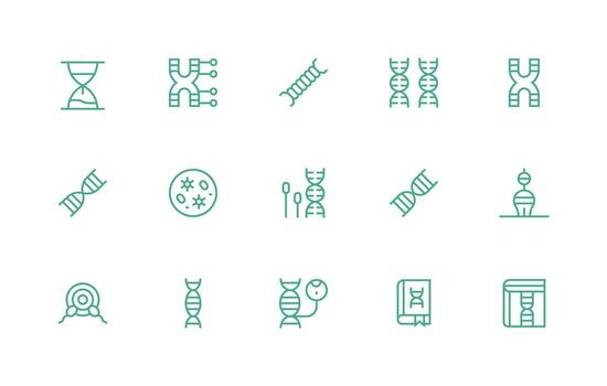 Genetics Icon Set with 15 Regular Line Graphics Sharp Icons for Presentations vector