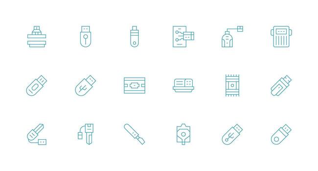18 Icons for Flash Drive in Minimal Line Format Icon Pack for UI vector