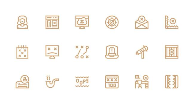 Blocked Icon Set with 18 Strong Stroke Line Graphics Simplified Icon Pack for Visual Tools vector