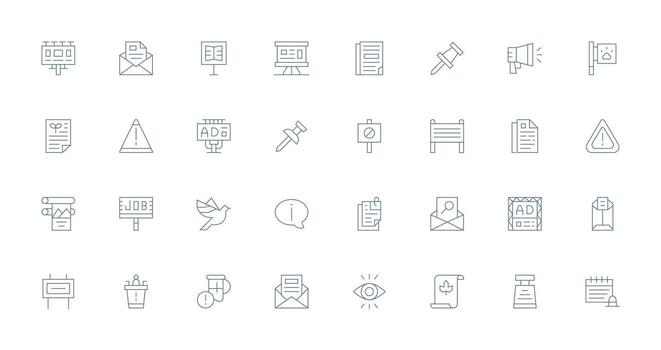 32 Thin Line Icons for Notice Graphics User Interface Icons for Digital Products vector