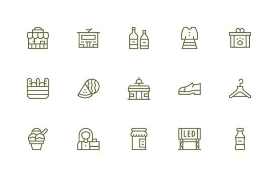 Shop featuring 15 Icons in Regular Line Design Complete Icon Bundle for Web Design vector