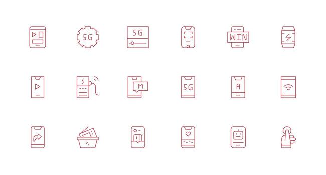 teléfono inteligente icono conjunto con 18 mínimo línea gráficos organizado icono paquete para rápido acceso vector