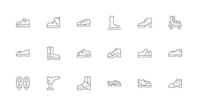 Boot Icon Collection with 18 Minimal Line Designs Dashboard Icon Series vector
