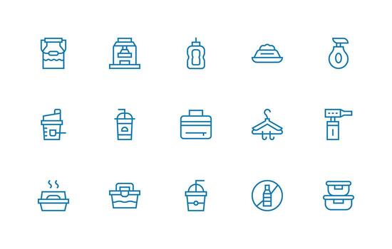 Plastic including 15 Regular Line Illustrations Quick Access Icons for UI Development vector