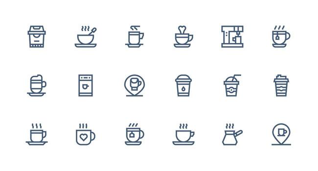Hot Beverage Icon Set with 18 Strong Stroke Line Graphics Well-Structured Icons for Creative Use vector