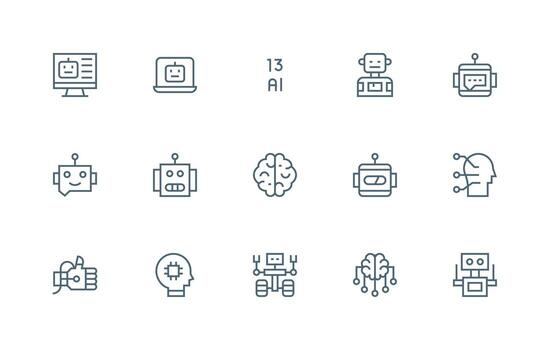 15 Regular Line Style Icons from Artificial Intelligence Collection Multi-Purpose Icon Set vector