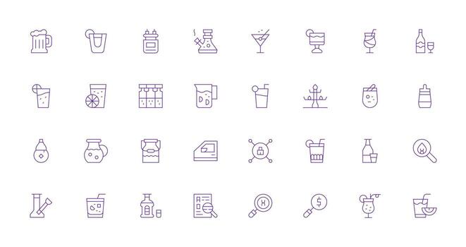 Glass Icon Set with 32 Thin Line Graphics Basic Icon Series vector