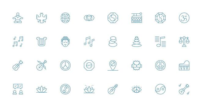 32 armonía íconos en Delgado línea estético usuario interfaz íconos para digital productos vector